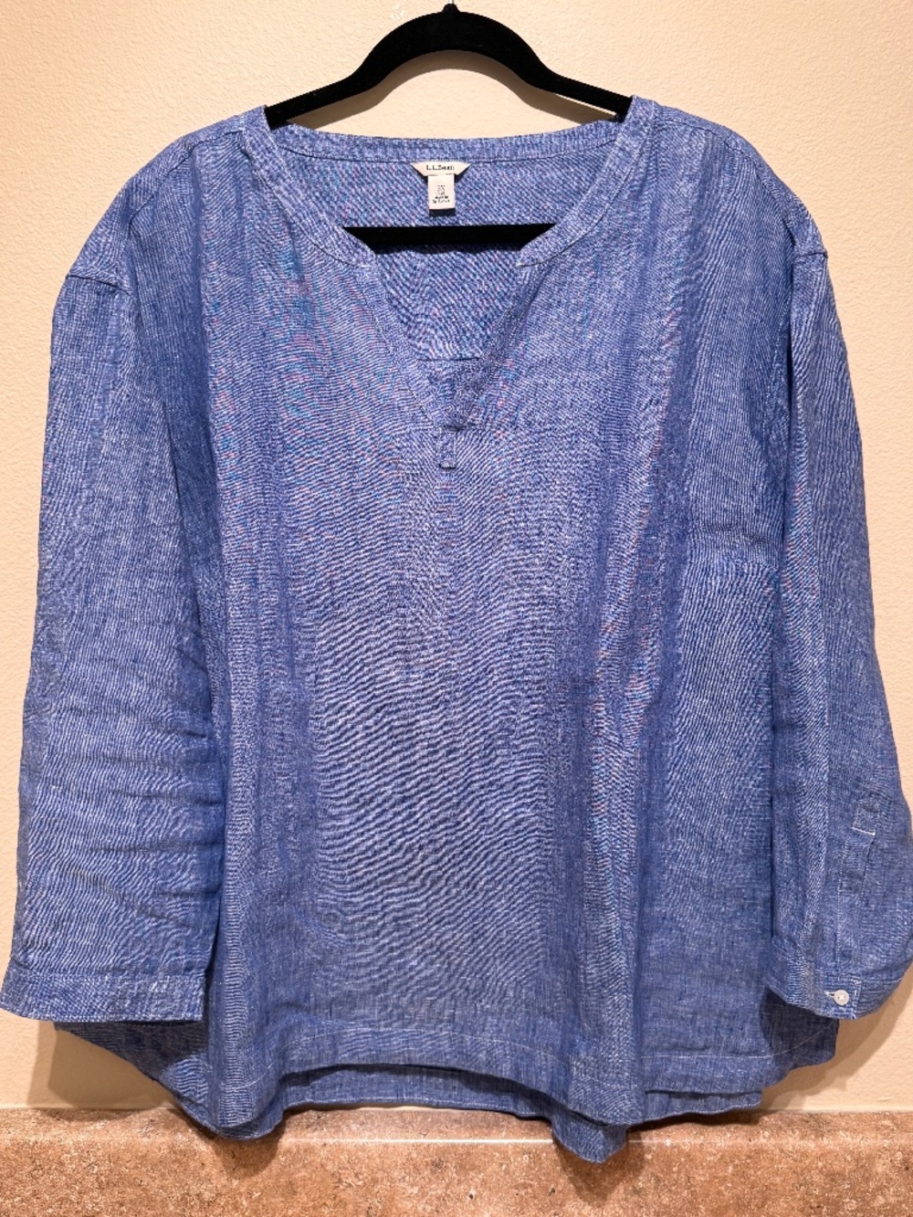 L.L. Bean Premium 100% Linen - Split V-Neck Tunic Top - Plus Size 3X - Blue